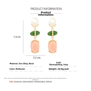 Detailed view of candy color resin drop earrings showing 7.4cm x 2.2cm dimensions