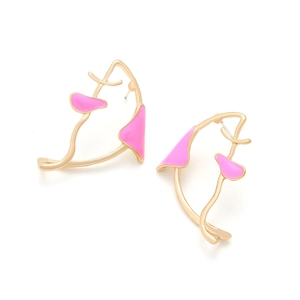 Abstract golden tropical fish earrings with vibrant pink enamel finish for women