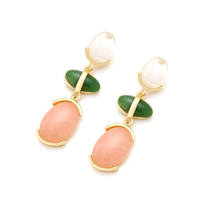 Candy-colored geometric resin drop earrings with gold metal plating in three-tier design