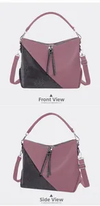 Detail of pink leather and black sequin crossbody bag with long tassel zippers