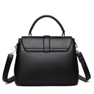 Classic black minimalist small square handbag with golden hardware and top handle