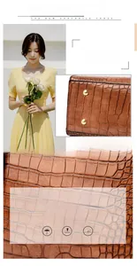 Detail of waterproof crocodile pattern texture and protective metal base rivets on brown bag