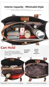 Detailed view of brown stone pattern tote bag interior capacity and compartments