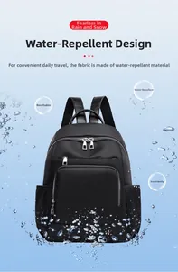 Gros plan du sac à dos en nylon imperméable montrant des éclaboussures d'eau sur le tissu