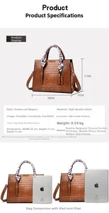 Detailed size specifications of the embossed leather handbag with silk scarf handle detail