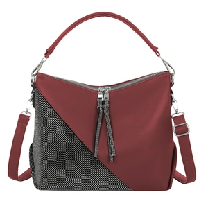 Women Hobo Bag PU Leather Rhinestone Decor Large Capacity Tassel Zipper Shoulder Crossbody Handbag Fashion Casual Purse