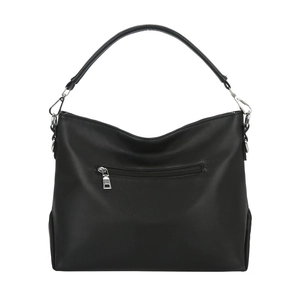 Classic black leather hobo shoulder bag with silver hardware and back zipper pocket