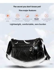 Close-up of lightweight black PU leather crossbody bag featuring soft textured material