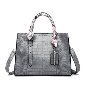 Crocodile Pattern PU Leather Tote Handbag With Scarf Wrapped Handle Elegant Shoulder Crossbody Bag For Women Large Capacity
