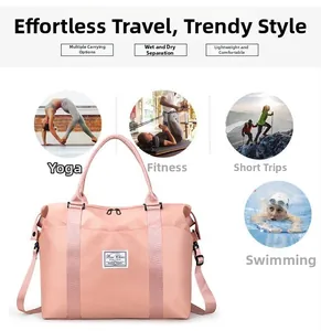 Bolsa de viaje rosa con separación seco-húmedo para fitness y natación