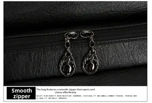 Detailed macro view of smooth double metal zippers on black pebble leather handbag
