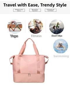 Pink waterproof nylon travel bag featuring wet-dry separation and shoe compartment
