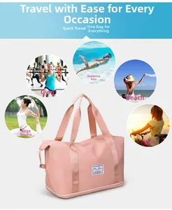 Pink waterproof travel bag showing versatile usage for fitness, swimming, and beach trips