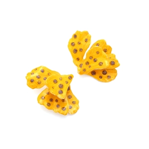 Modische gelbe Ginkgoblatt Ohrringe mit lila Punkten und Emaille-Oberfläche