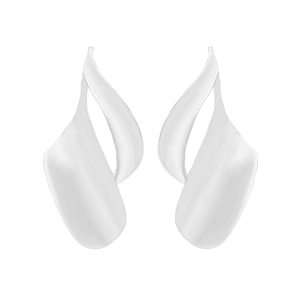 Abstract silver twisted leaf drop earrings with polished metallic luster for women
