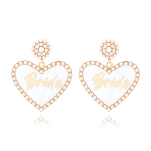 Heart Drop Earrings Alloy Faux Artificial Pearl Bride Letter Dangle For Wedding Bachelorette Party Elegant Fashion Women Jewelry