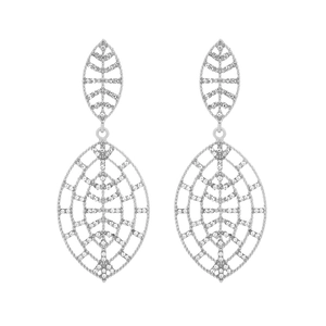 Elegant silver hollow leaf earrings with sparkling rhinestones for retro style