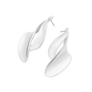 Abstract spiral silver metal leaf stud earrings with high-gloss finish for women