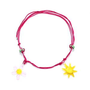 Collier En Corde Tissée Rose Fait Main Avec Pendentifs Fleur Et Soleil En Verre Bijoux D'été Colorés Femmes