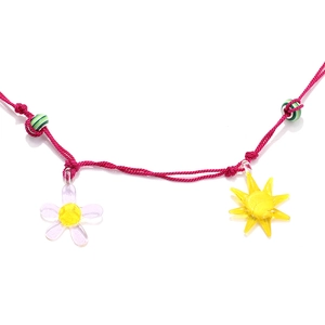 Collier tressé fait main avec pendentifs soleil et fleur en verre coloré pour femmes