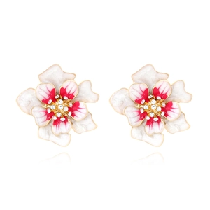 Boucles D'oreilles Fleurs Émail Alliage Strass Floral Double Couche Bijoux De Mode Accessoires Pour Femmes Design De Pétale Élégant