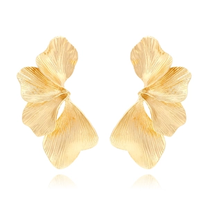 Vintage Ginkgo Leaf Stud Earrings Large Textured Alloy Floral Petal With Stainless Steel Earring Post For Women