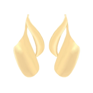 Modern abstract gold twisted leaf stud earrings featuring a minimalist organic design