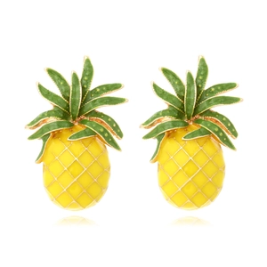 Pineapple Stud Earrings Enamel Zinc Alloy Tropical Fruit Summer Vacation Cute Sweet Fashion Jewelry For Women