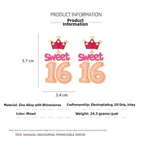 Dettagli orecchini Sweet 16 corona cuore in lega di zinco con strass brillanti
