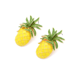 Colorful enamel pineapple stud earrings with gold plating for women's tropical vacation style