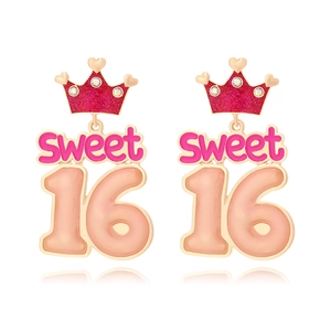 Orecchini Pendenti Corona Sweet 16 Lega Di Zinco Smalto Strass Gioielli Per Festa Di Compleanno Per Donne