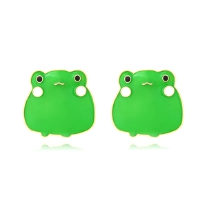 Cute Frog Stud Earrings Green Enamel Animal Design Zinc Alloy Jewelry For Women Fun Cartoon Style