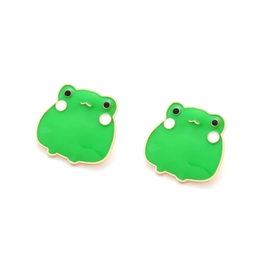Funny green enamel frog stud earrings for women with cute cartoon animal design