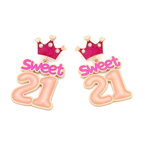Boucles d'oreilles pendantes couronne rose Sweet 21 avec cristaux brillants pour femme