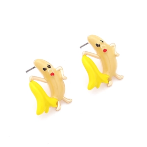 Kreative lustige Bananen-Ohrringe mit gelbem Emaille-Frucht-Design und Cartoon-Gesicht