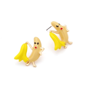 Kreative gelbe Emaille Bananen Ohrringe mit vergoldetem Finish für Damen