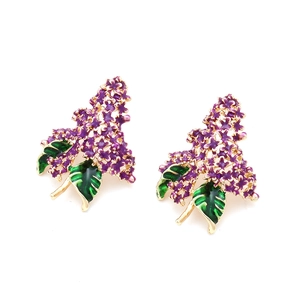 Boucles d'oreilles élégantes en émail lilas violet avec des détails dorés raffinés