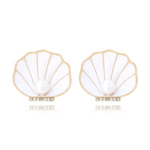 Boucles D Oreilles Coquille Émail Alliage De Zinc Avec Fausse Künstliche Perle Et Strass Bijoux Élégants De Mode Pour Femmes