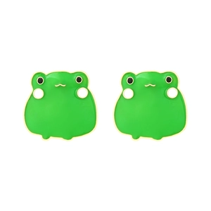 Cute green enamel frog earrings with gold-plated metal base and playful animal design
