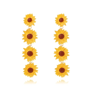 Alloy Enamel Sunflower Long Dangle Earrings Cascading Floral Drop Jewelry For Women Fresh Pastoral Style Yellow