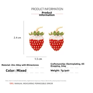 Détails des boucles d'oreilles fraise montrant les dimensions et l'alliage de zinc