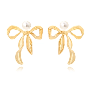 Vintage Bow Tie Earrings And Imitation Artificial Pearl Studs Alloy Metal Elegant French Style Accessory For Women