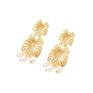 Golden multi-layer fan petal earrings with elegant long pearl fringe for women