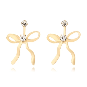 Vintage Style Bowknot Stud Earrings Zinc Alloy Rhinestone Inlaid Fashion Elegant Statement Jewelry For Women
