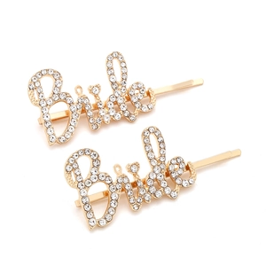 Lot de deux barrettes Bride dorées ornées de strass étincelants pour les mariages