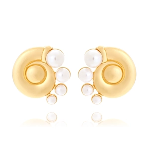 Vintage Gold Conch Shell Spiral Earrings With Faux Artificial Pearls French Style Alloy Jewelry For Women Vacation