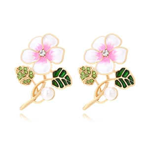 Floral Drop Earrings Enamel Camellia Flower Rhinestone Faux Artificial Pearl Alloy Elegant Pastoral Jewelry For Women