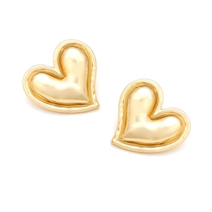 Polished gold double-layer heart stud earrings with minimalist luxury design for women