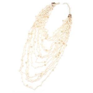 Collana boho multistrato con perline dorate e cordino bianco intrecciato regolabile