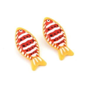 Colorful resin tropical fish stud earrings with vibrant red and white stripes